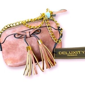 Dusty Pink Crossbody Bag with Chain Strap and Tassels